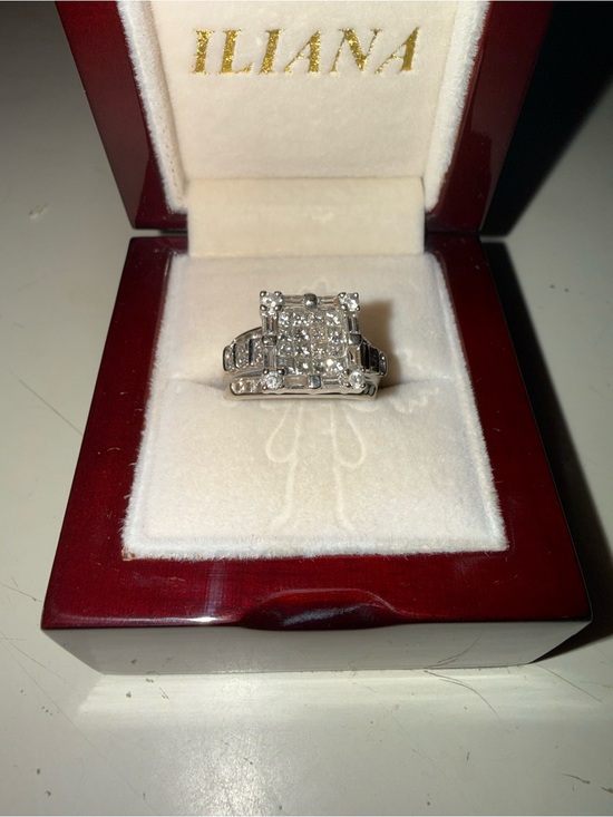 The Jewelry Channel Jewelry - 14k White Gold Ring Diamond Cluster With Baguettes Emerald Cut - White
